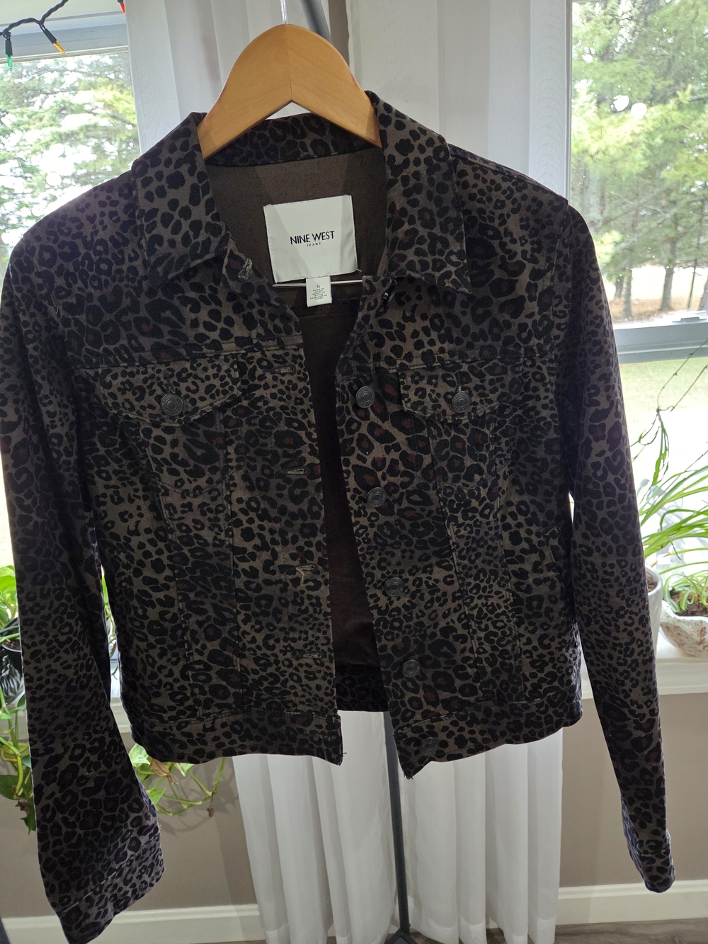 Nine West Brown Leopard-Print Jean Jacket